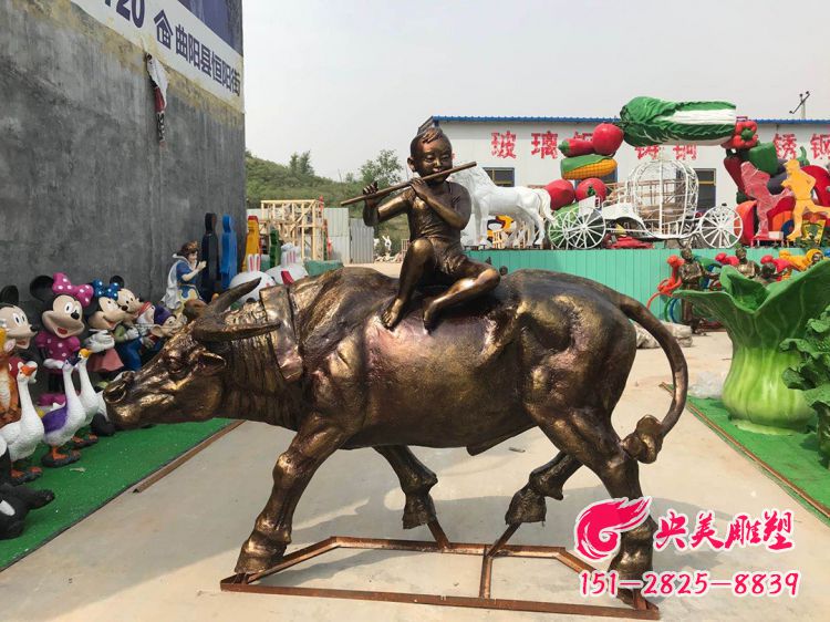 牧童騎牛雕塑-玻璃鋼仿銅民俗生火騎牛牧童雕塑圖片 牧童騎牛雕塑-玻璃鋼仿銅民俗生火騎牛牧童雕塑圖片