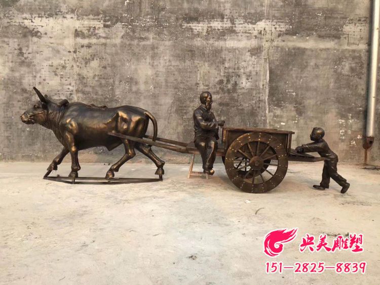 牛拉車雕塑-玻璃鋼仿銅民俗生活牛拉車情景雕塑圖片 牛拉車雕塑-玻璃鋼仿銅民俗生活牛拉車情景雕塑圖片