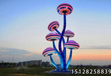 不銹鋼蘑菇雕塑-抽象植物擺件大型戶外發光景觀標識