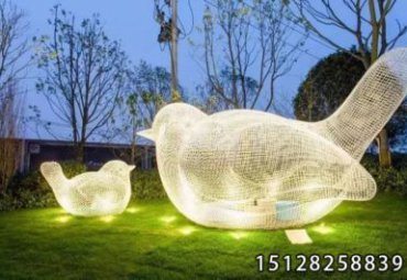不銹鋼小鳥雕塑夜晚發光鏤空編織園林廣場動物擺件