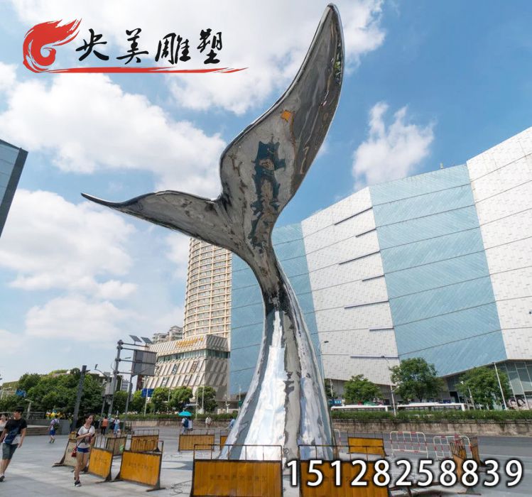 不銹鋼鯨魚尾巴雕塑-廣場商業街水景大型景觀雕塑圖片