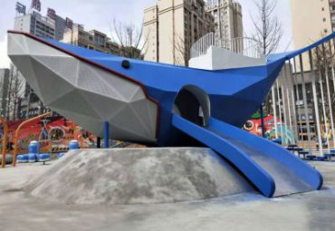 不銹鋼鯨魚滑梯雕塑-戶外大型游樂場兒童樂園裝飾擺件