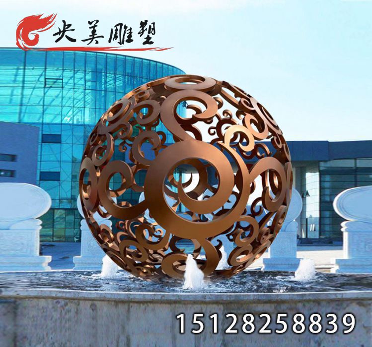 不銹鋼鏤空球 ，售樓處水景發光鏤空球雕塑圖片