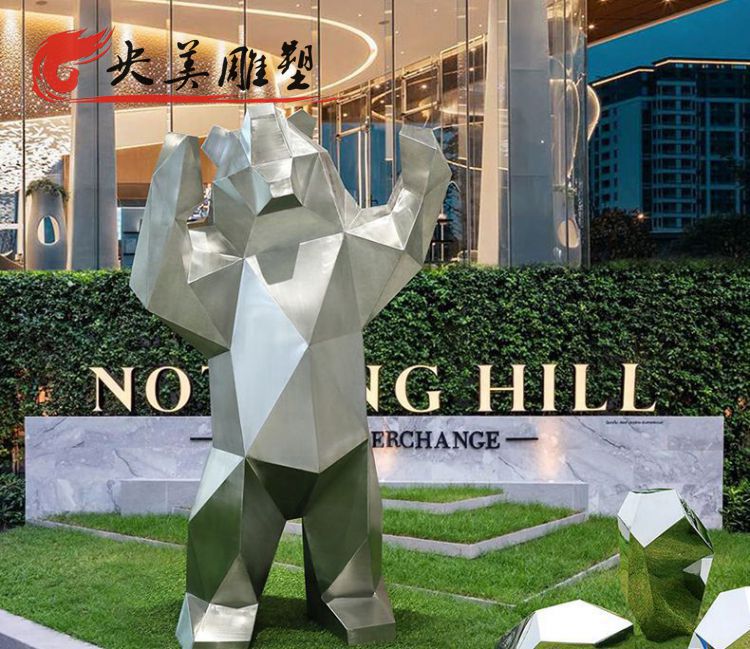 公園不銹鋼創意切面幾何熊雕塑圖片 公園不銹鋼創意切面幾何熊雕塑圖片