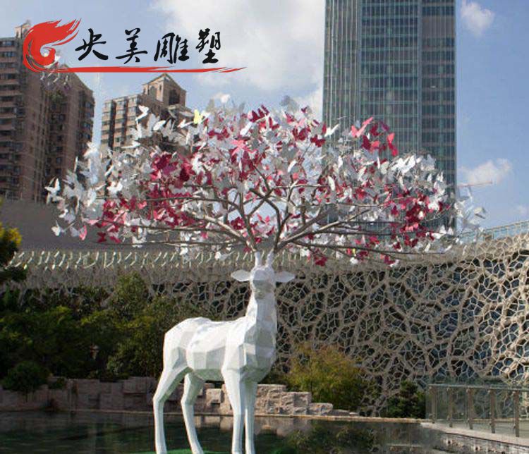 別墅園林玻璃鋼創意幾何梅花鹿雕塑圖片 別墅園林玻璃鋼創意幾何梅花鹿雕塑圖片