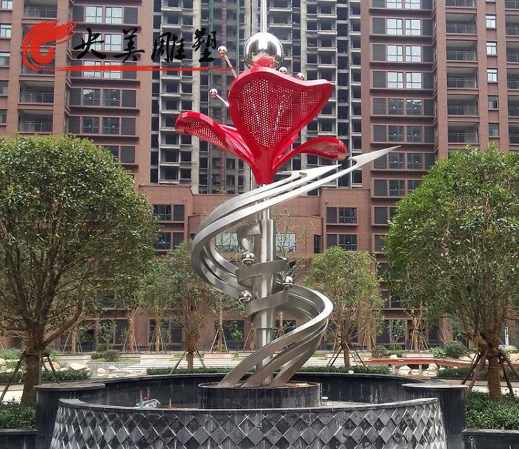 小區廣場裝飾不銹鋼鏤空花朵水景觀雕塑圖片 小區廣場裝飾不銹鋼鏤空花朵水景觀雕塑圖片