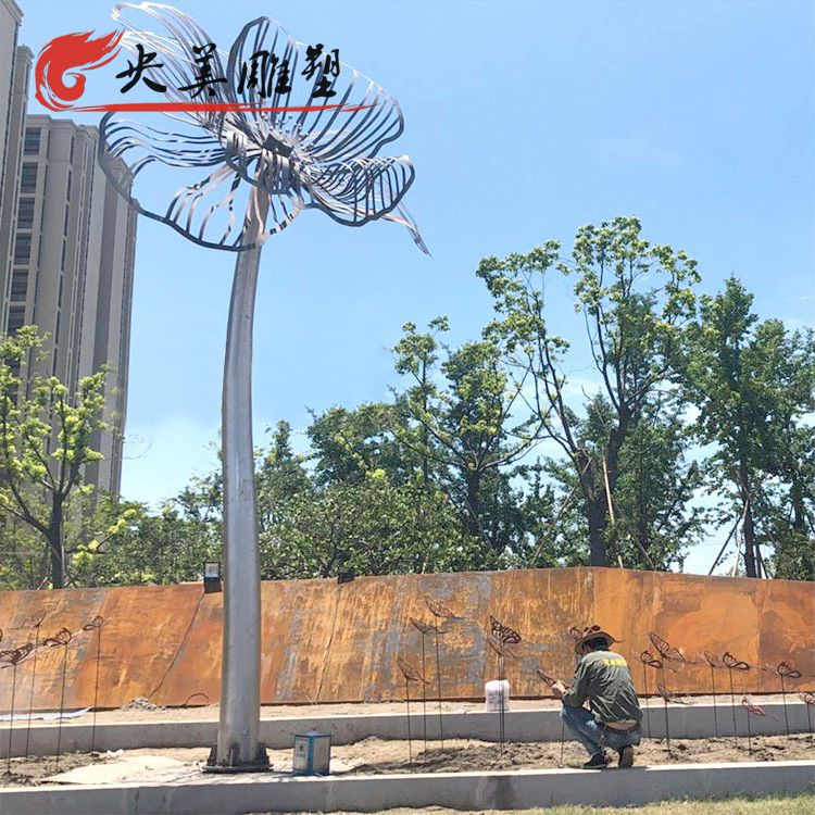 小區擺放不銹鋼花樹亮化景觀雕塑圖片