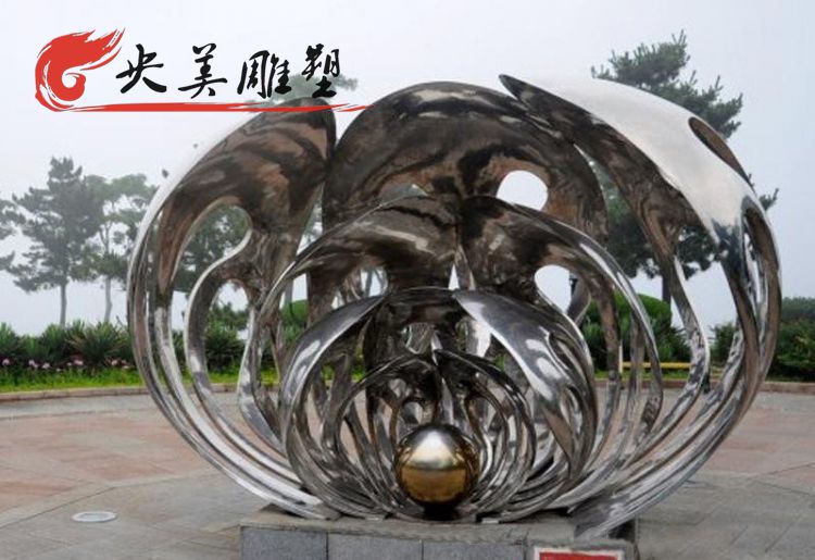 公園擺放不銹鋼抽象貝殼珍珠雕塑圖片 公園擺放不銹鋼抽象貝殼珍珠雕塑圖片