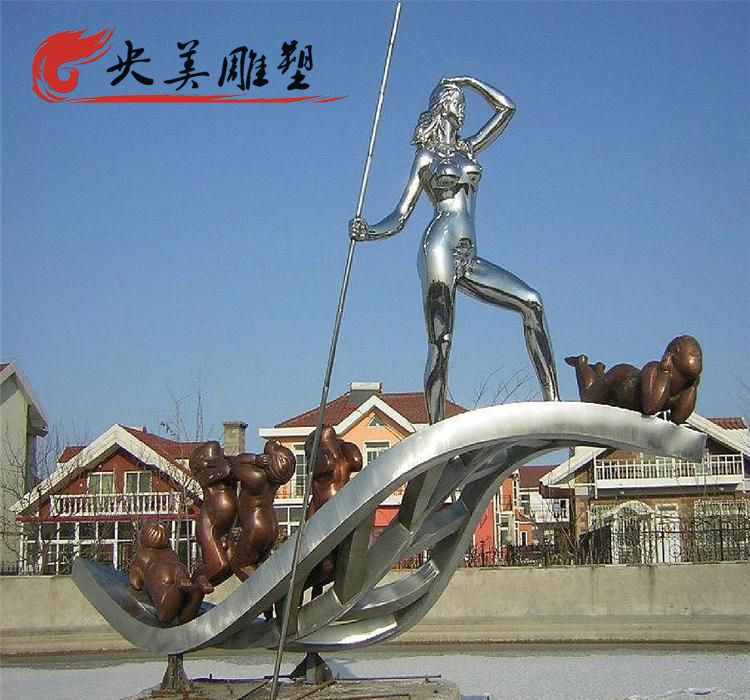 園林擺放不銹鋼抽象劃船人物景觀雕塑圖片 園林擺放不銹鋼抽象劃船人物景觀雕塑圖片