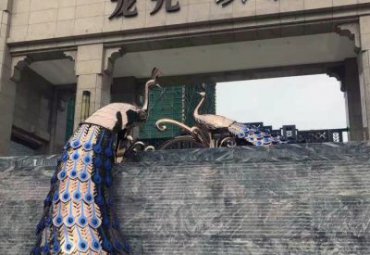 小區擺放不銹鋼烤漆孔雀雕塑