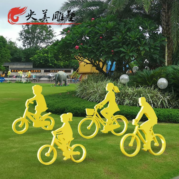 園林不銹鋼剪影抽象騎自行車的人物雕塑圖片 園林不銹鋼剪影抽象騎自行車的人物雕塑圖片