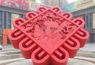 商場戶外大型不銹鋼紅色中國結雕塑