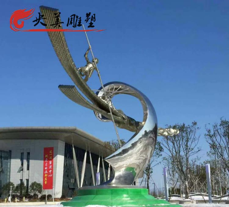 景區文化廣場擺放不銹鋼劃船人景觀雕塑圖片 景區文化廣場擺放不銹鋼劃船人景觀雕塑圖片