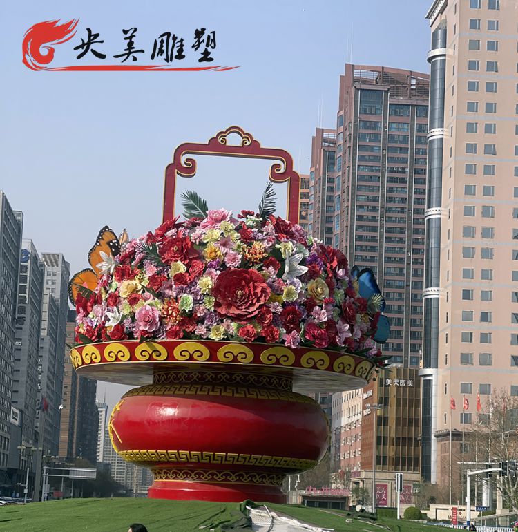 國慶彩繪玻璃鋼仿真彩繪花朵大型景觀擺件大花籃圖片 國慶彩繪玻璃鋼仿真彩繪花朵大型景觀擺件大花籃圖片