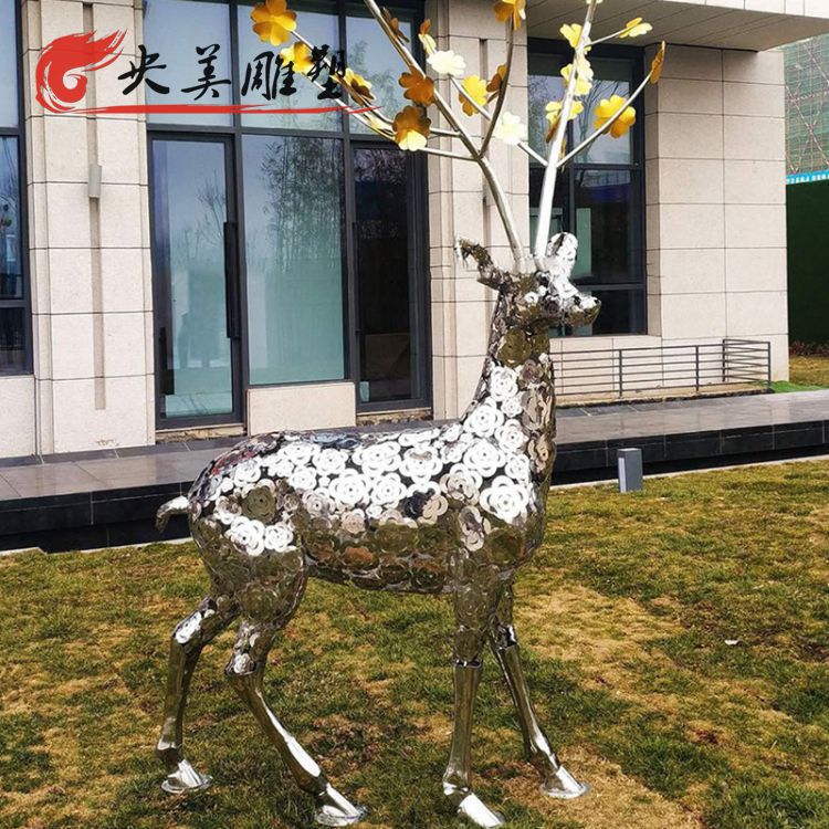 不銹鋼鏡面創意抽象動物景觀梅花鹿圖片 不銹鋼鏡面創意抽象動物景觀梅花鹿圖片
