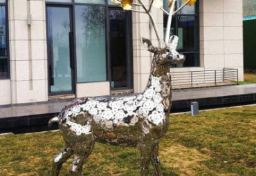 不銹鋼鏡面創意抽象動物景觀梅花鹿