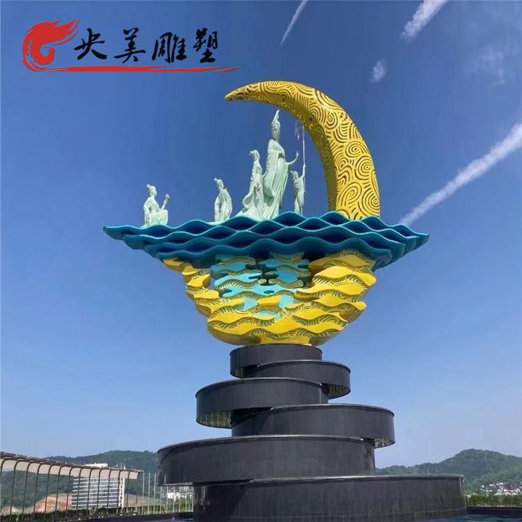 “天上人間”不銹鋼月亮、仙子景觀雕塑圖片