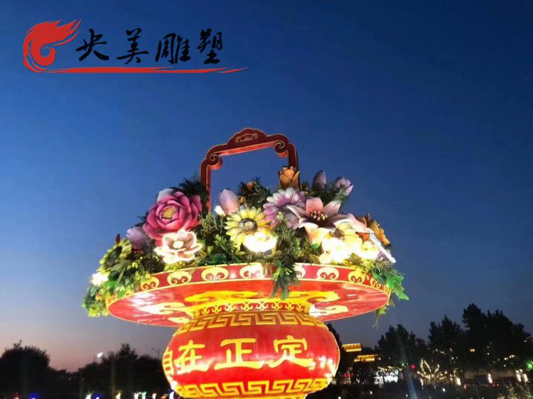 景點廣場地標玻璃鋼燈光大花籃景觀雕塑圖片 景點廣場地標玻璃鋼燈光大花籃景觀雕塑圖片