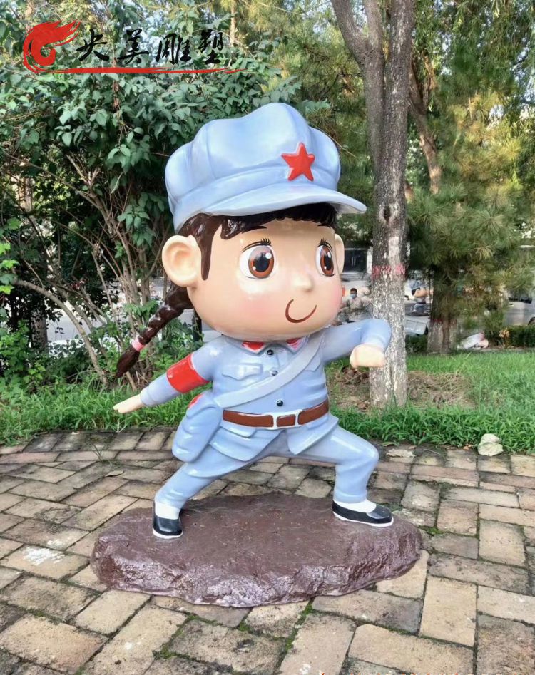 園林戶外玻璃鋼卡通小八路軍人物雕塑圖片 園林戶外玻璃鋼卡通小八路軍人物雕塑圖片