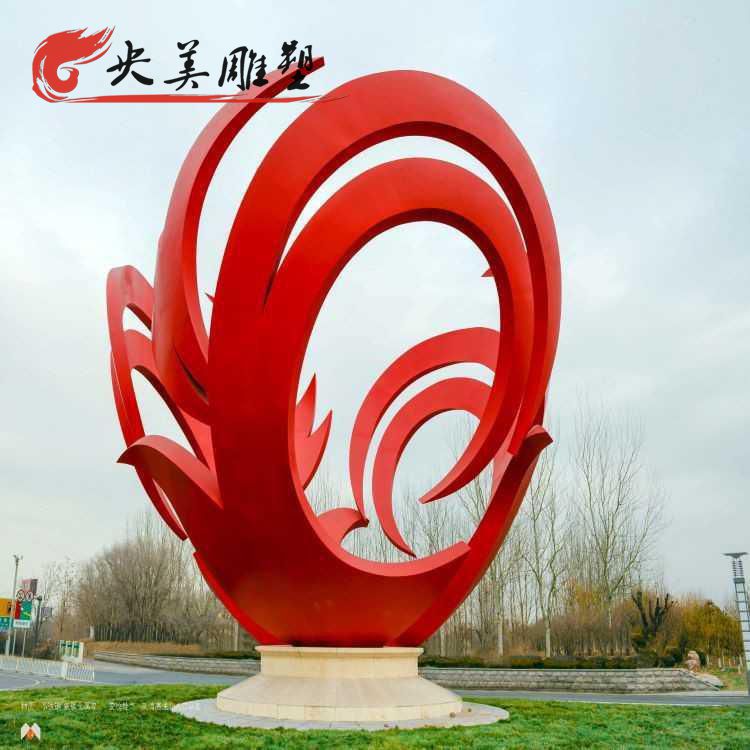 公園廣場(chǎng)擺放紅色不銹鋼抽象鳳凰雕塑圖片 公園廣場(chǎng)擺放紅色不銹鋼抽象鳳凰雕塑圖片