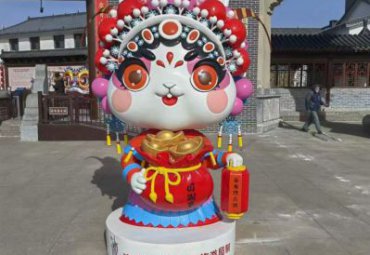 景點玻璃鋼彩繪京劇卡通兔子人物雕塑
