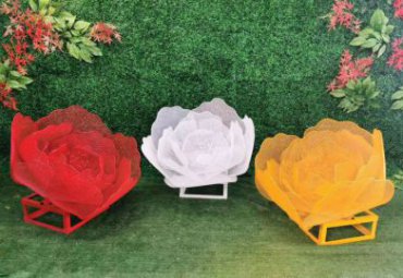 戶外園林不銹鋼創意金屬網格抽象花朵裝飾擺件