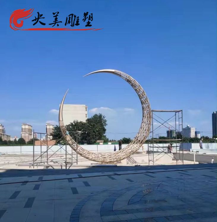 廣場不銹鋼金屬網格抽象月亮雕塑圖片 廣場不銹鋼金屬網格抽象月亮雕塑圖片