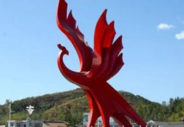 廣場大型不銹鋼紅色抽象動物景觀孔雀雕塑
