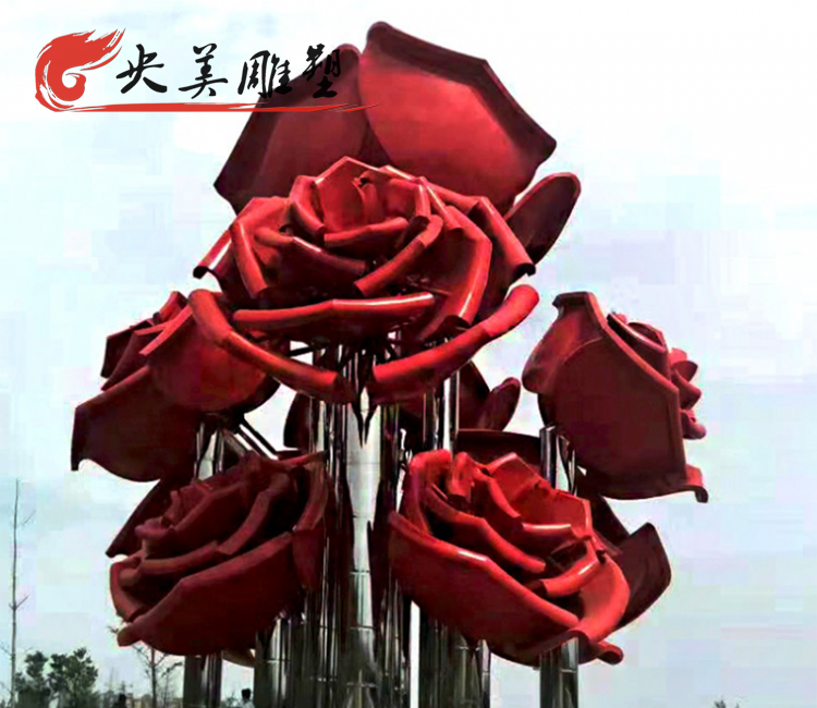 城市廣場不銹鋼仿真玫瑰花雕塑圖片 城市廣場不銹鋼仿真玫瑰花雕塑圖片