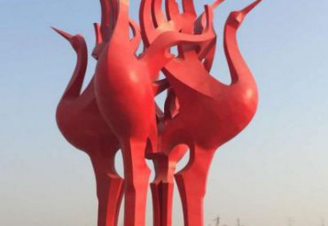 城市園林廣場(chǎng)擺放大型不銹鋼抽象仙鶴動(dòng)物雕塑