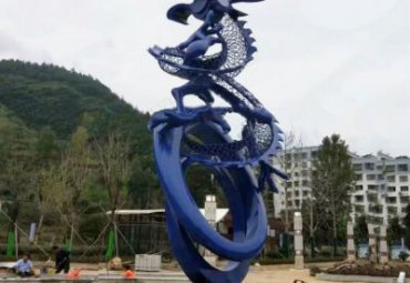 廣場創(chuàng)意不銹鋼動物景觀抽象鏤空藍色龍雕塑