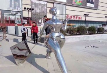 廣場鏡面不銹鋼抽象購物人雕塑