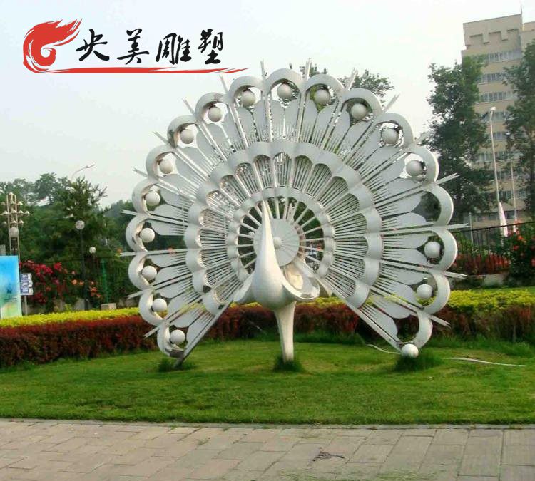 不銹鋼抽象孔雀開盤雕塑城市花園景觀擺件圖片 不銹鋼抽象孔雀開盤雕塑城市花園景觀擺件圖片