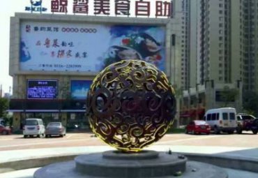 城市廣場噴泉擺放發光不銹鋼鏤空景觀球雕塑
