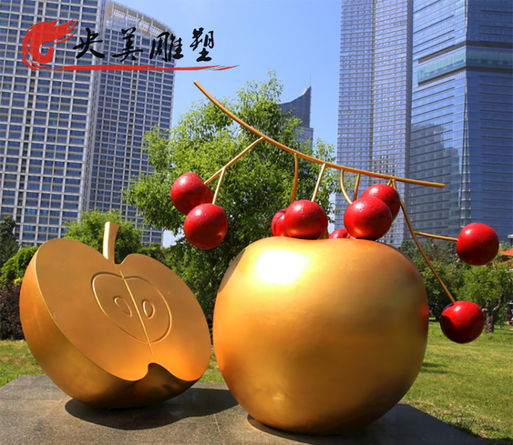 小區公園不銹鋼創意蘋果雕塑圖片 小區公園不銹鋼創意蘋果雕塑圖片