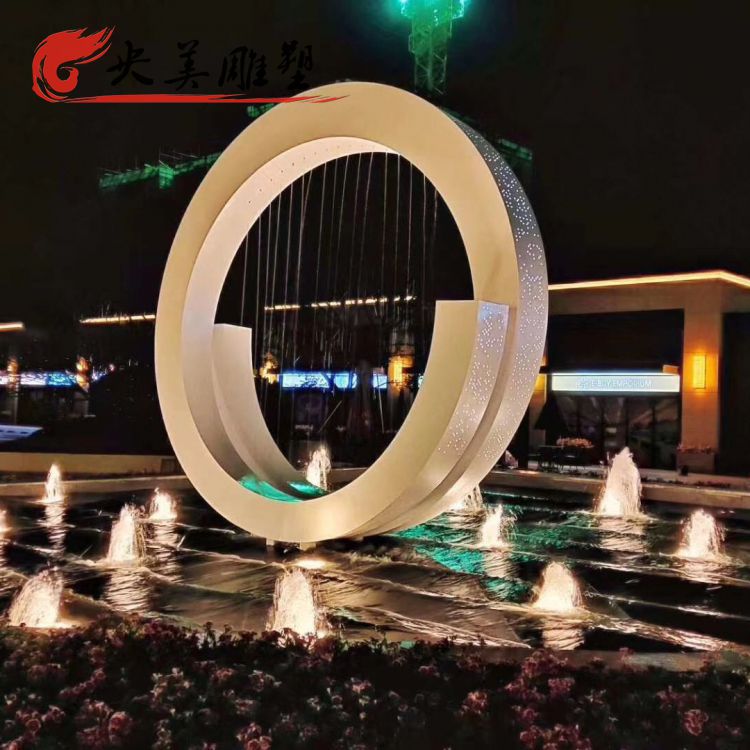 酒店小區水池擺放不銹鋼創意流水圓環噴泉雕塑圖片 酒店小區水池擺放不銹鋼創意流水圓環噴泉雕塑圖片