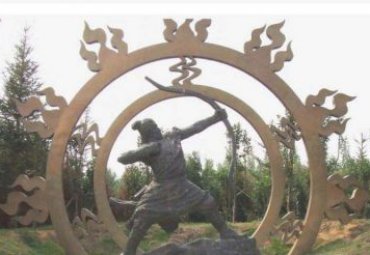 景區公園擺放玻璃鋼仿銅神話人物后羿射日雕塑