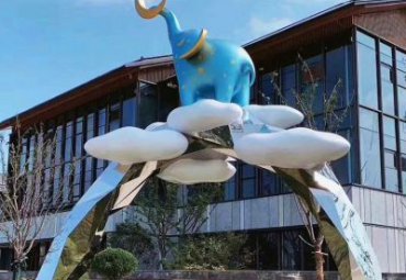 公園園林擺放云朵小象幾何不銹鋼拱門雕塑