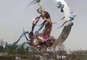 景區公園水池擺放不銹鋼噴漆月亮嫦娥人物雕塑