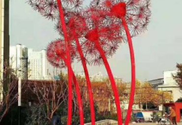 城市公園不銹鋼創意植物景觀紅色蒲公英雕塑