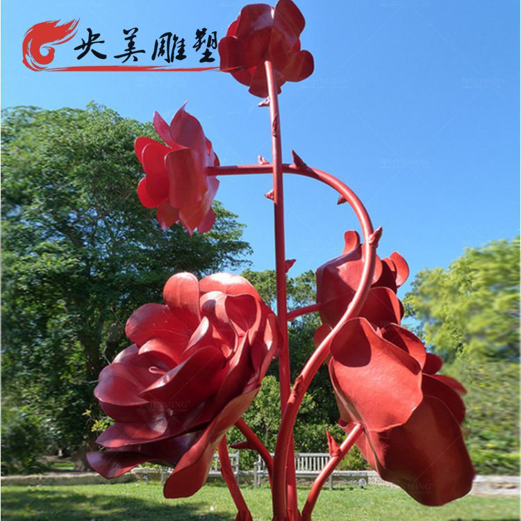 景觀園林不銹鋼抽象紅色玫瑰花雕塑圖片 景觀園林不銹鋼抽象紅色玫瑰花雕塑圖片