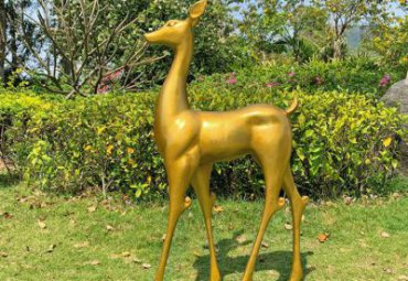 園林戶外玻璃鋼噴金烤漆抽象動物鹿雕塑