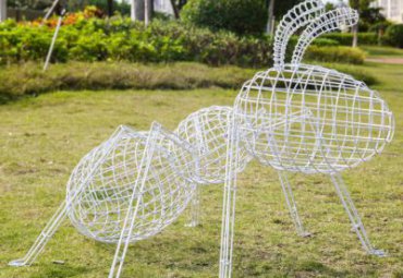 花園草坪不銹鋼鏤空抽象金屬網格拉絲螞蟻雕塑